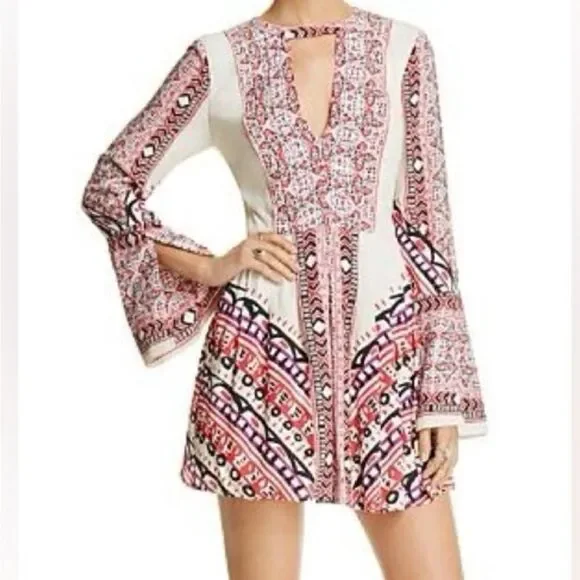 Sold Free People Urban Outfitters Boho Teagan Border Print dress size 12 - Picture 2 of 13